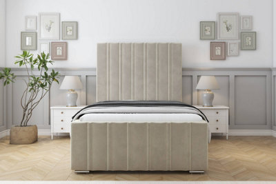 Sloomy Radcliffe Cream Plush Bed Frame With 50" Upholstered Headboard 4'6 Double from B&Q