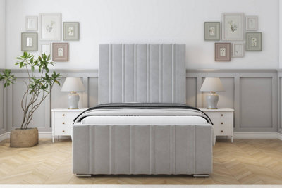 Sloomy Radcliffe Silver Plush Bed Frame With 50" Upholstered Headboard 5' King from B&Q