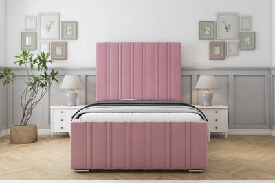 Sloomy Radcliffe Pink Plush Bed Frame With 50" Upholstered Headboard 2'6 Small Single from B&Q
