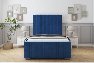 Sloomy Radcliffe Navy Plush Bed Frame With 50" Upholstered Headboard 5' King from B&Q