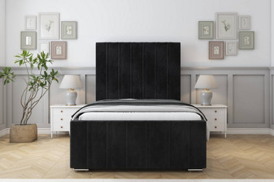 Sloomy Radcliffe Black Naples Bed Frame With 50" Upholstered Headboard 2'6 Small Single from B&Q
