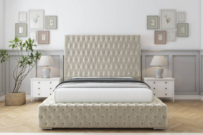 Sloomy Ambassador Cream Plush Bed Frame With 50"  Upholstered Headboard 6' Super King from B&Q