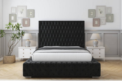 Sloomy Ambassador Black Plush Bed Frame With 50"  Upholstered Headboard 5' King from B&Q