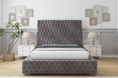 Sloomy Ambassador Slate Naples Bed Frame With 50"  Upholstered Headboard 4'6 Double from B&Q