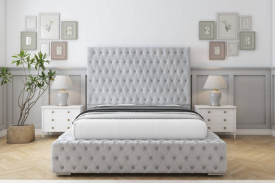 Sloomy Ambassador Silver Naples Bed Frame With 50"  Upholstered Headboard 4'6 Double from B&Q