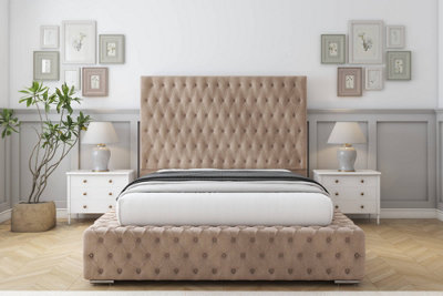 Sloomy Ambassador Mink Naples Bed Frame With 50"  Upholstered Headboard 4' Small Double from B&Q