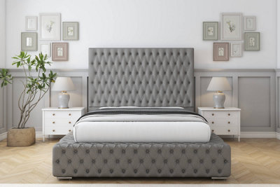 Sloomy Ambassador Pewter Dumfries Bed Frame With 50"  Upholstered Headboard 4'6 Double from B&Q