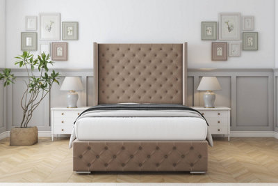 Sloomy Arundel Mink Plush Bed Frame With 50"  Upholstered Wingback Headboard 2'6 Small Single from B&Q