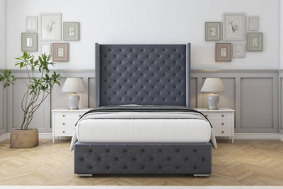 Sloomy Arundel Steel Plush Bed Frame With 50"  Upholstered Wingback Headboard 4'6 Double from B&Q