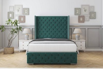 Sloomy Arundel Emerald Plush Bed Frame With 50"  Upholstered Wingback Headboard 2'6 Small Single from B&Q