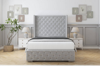 Sloomy Arundel Silver Plush Bed Frame With 50"  Upholstered Wingback Headboard 2'6 Small Single from B&Q