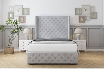 Sloomy Arundel Silver Naples Bed Frame With 50"  Upholstered Wingback Headboard 5' King from B&Q