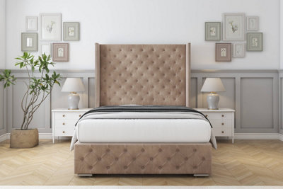 Sloomy Arundel Mink Naples Bed Frame With 50"  Upholstered Wingback Headboard 6' Super King from B&Q