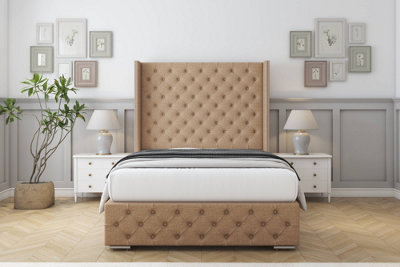 Sloomy Arundel Latte Dumfries Bed Frame With 50"  Upholstered Wingback Headboard 3' Single from B&Q
