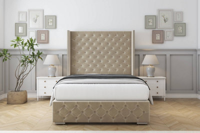 Sloomy Arundel Almond Coniston Bed Frame With 50"  Upholstered Wingback Headboard 4' Small Double from B&Q
