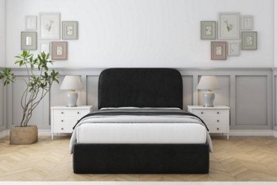 Sloomy Belvoir Black Plush Bed Frame With 45" Upholstered Headboard 3' Single from B&Q