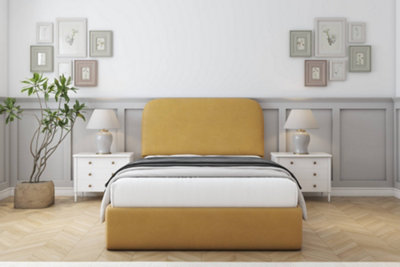 Sloomy Belvoir Mustard Plush Bed Frame With 45" Upholstered Headboard 3' Single from B&Q