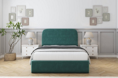 Sloomy Belvoir Emerald Plush Bed Frame With 45" Upholstered Headboard 4'6 Double from B&Q
