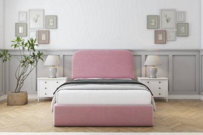 Sloomy Belvoir Pink Plush Bed Frame With 45" Upholstered Headboard 4'6 Double from B&Q