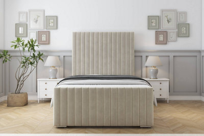 Sloomy Madison Cream Plush Bed Frame With 50" Upholstered Headboard 5' King from B&Q