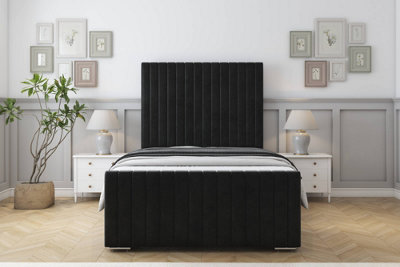 Sloomy Madison Black Plush Bed Frame With 50" Upholstered Headboard 5' King from B&Q