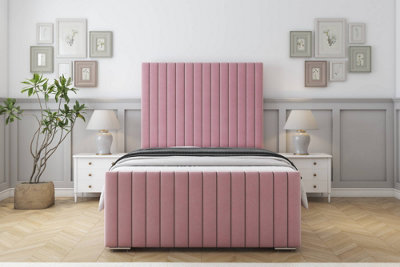 Sloomy Madison Pink Plush Bed Frame With 50" Upholstered Headboard 6' Super King from B&Q