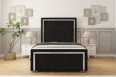 Sloomy Sofia Chrome Black Plush Bed Frame With 50" Upholstered Headboard 3' Single from B&Q