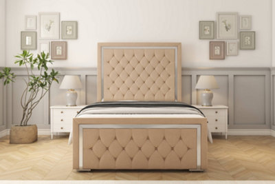 Sloomy Sofia Chrome Pebble Plush Bed Frame With 50" Upholstered Headboard 3' Single from B&Q