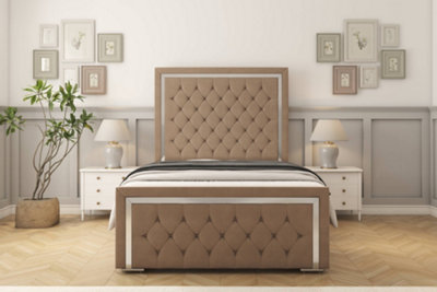 Sloomy Sofia Chrome Mink Plush Bed Frame With 50" Upholstered Headboard 2'6 Small Single from B&Q