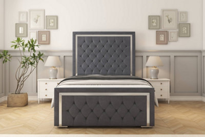 Sloomy Sofia Chrome Steel Plush Bed Frame With 50" Upholstered Headboard 2'6 Small Single from B&Q