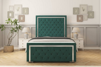 Sloomy Sofia Chrome Emerald Plush Bed Frame With 50" Upholstered Headboard 4'6 Double from B&Q