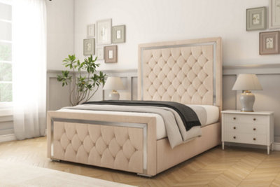 Sloomy Sofia Chrome Sand Naples Bed Frame With 50" Upholstered Headboard 4'6 Double from B&Q