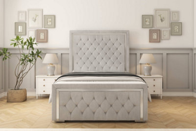 Sloomy Sofia Chrome Silver Naples Bed Frame With 50" Upholstered Headboard 4'6 Double from B&Q