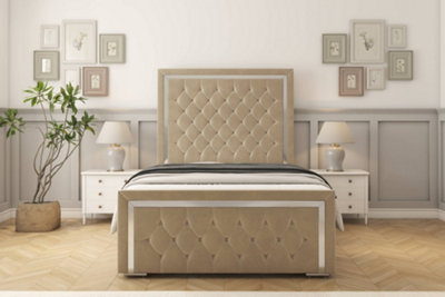 Sloomy Sofia Chrome Almond Coniston Bed Frame With 50" Upholstered Headboard 3' Single from B&Q