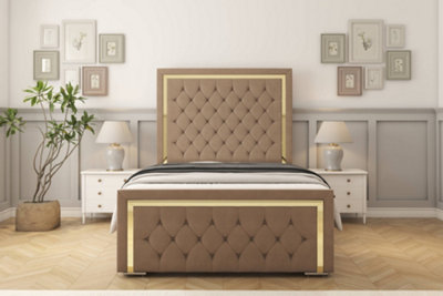 Sloomy Sofia Gold Mink Plush Bed Frame With 50" Upholstered Headboard 4'6 Double from B&Q