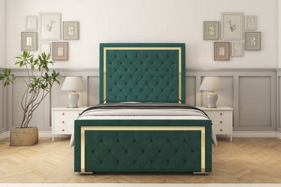 Sloomy Sofia Gold Emerald Plush Bed Frame With 50" Upholstered Headboard 5' King from B&Q