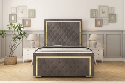 Sloomy Sofia Gold Slate Naples Bed Frame With 50" Upholstered Headboard 5' King from B&Q