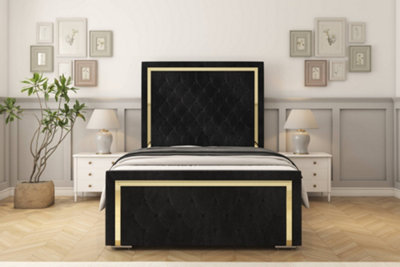 Sloomy Sofia Gold Black Naples Bed Frame With 50" Upholstered Headboard 4'6 Double from B&Q