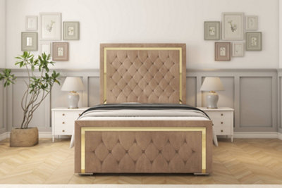 Sloomy Sofia Gold Mink Naples Bed Frame With 50" Upholstered Headboard 2'6 Small Single from B&Q