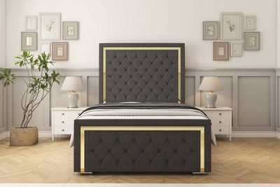 Sloomy Sofia Gold Graphite Dumfries Bed Frame With 50" Upholstered Headboard 5' King from B&Q