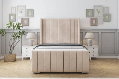 Sloomy Melbourne Sand Naples Bed Frame With Mattress  With 50" Upholstered Wingback Headboard 5' King from B&Q