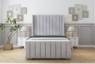 Sloomy Melbourne Silver Naples Bed Frame With Mattress  With 50" Upholstered Wingback Headboard 4'6 Double from B&Q