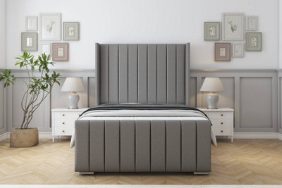 Sloomy Melbourne Pewter Dumfries Bed Frame With Mattress  With 50" Upholstered Wingback Headboard 4'6 Double from B&Q