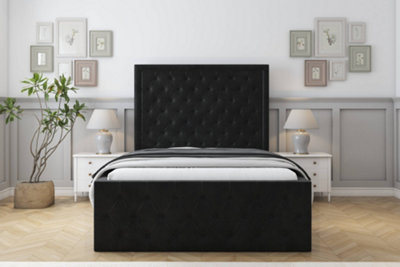 Sloomy Vienna Black Plush Bed Frame With Mattress With 50" Upholstered Headboard 5' King from B&Q