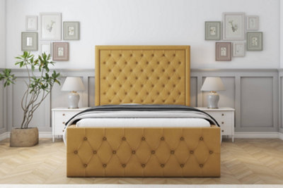 Sloomy Vienna Mustard Plush Bed Frame With Mattress With 50" Upholstered Headboard 5' King from B&Q