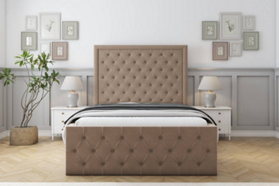 Sloomy Vienna Mink Plush Bed Frame With Mattress With 50" Upholstered Headboard 5' King from B&Q