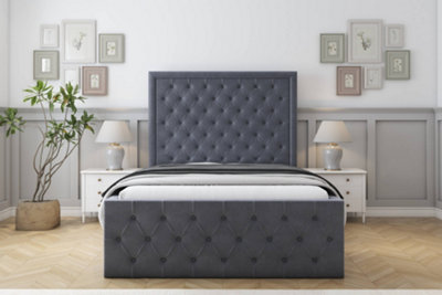 Sloomy Vienna Steel Plush Bed Frame With Mattress With 50" Upholstered Headboard 5' King from B&Q
