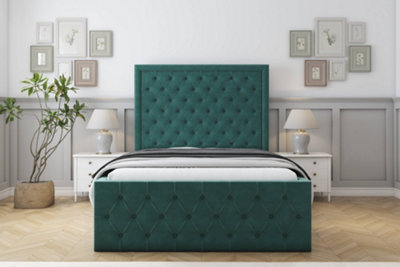 Sloomy Vienna Emerald Plush Bed Frame With Mattress With 50" Upholstered Headboard 4' Small Double from B&Q
