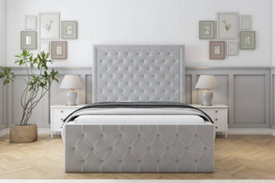Sloomy Vienna Silver Plush Bed Frame With Mattress With 50" Upholstered Headboard 5' King from B&Q