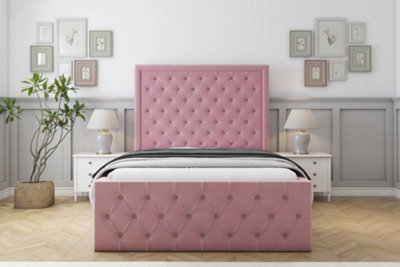 Sloomy Vienna Pink Plush Bed Frame With Mattress With 50" Upholstered Headboard 3' Single from B&Q
